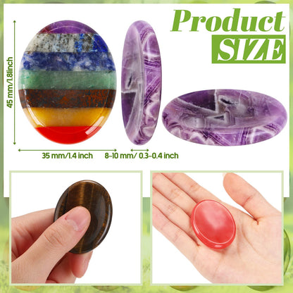 Fumete 12 Pcs Thumb Worry Stone for Anxiety Chakra Crystals Oval Chakra Stones Amethyst Tigers Eye Crystal for Anxiety Stress Relief Meditation Valentines Easter Gift Office Stress (Classic Set)