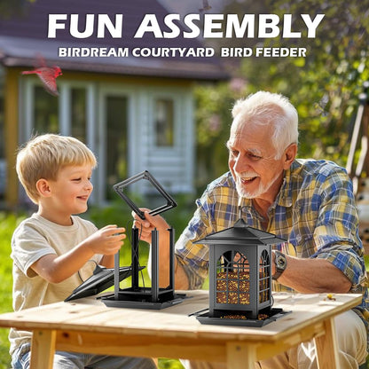 Birdream 2 Pack Bird Feeders for Outdoor Hanging, Assembly Required, 1-Min Easy Setup, Classic Courtyard Design, Attracting Cardinals Chickadees Goldfinches & Sparrows, Total 7 LB - Black