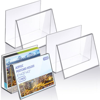 Crtiin 3 Pcs Clear Acrylic Postcard Display Holder Business Card Holder Greeting Card Display Clear Business Stand Rack for Index Organizer Desk Table Home Office, 6 x 4.25 x 4.5 Inches