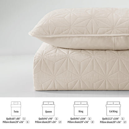 Whale Flotilla Queen Quilt Bedding Set, Soft Brich Beige Bedspreads Quilts Queen Full Size for All Seasons, 3 Pieces Lightweight Geometric Star Pattern Coverlet