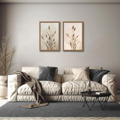 2pcs Framed Bohemian Reed Wall Art,Retro,Country-Style Natural Minimalist Botanical Canvas Painting Suitable For Living Rooms, Bedrooms, And 12 X 16In