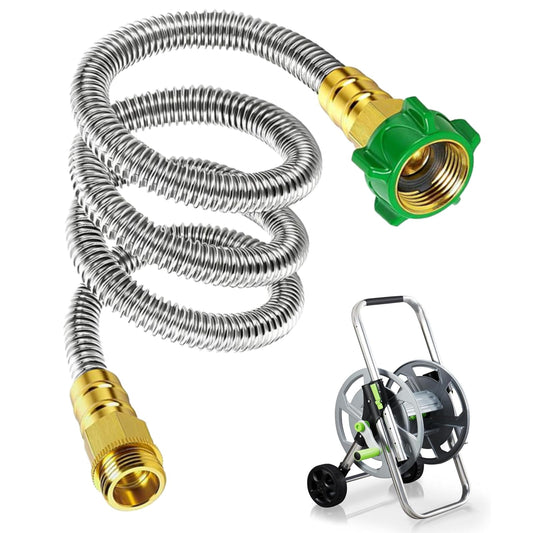 EXJEXJ Short Garden Hose Connector 5FT, Metal Hose Connector for Hose Reel,304 Stainless Steel Male to Female Leader Garden Hose for Hose Reel