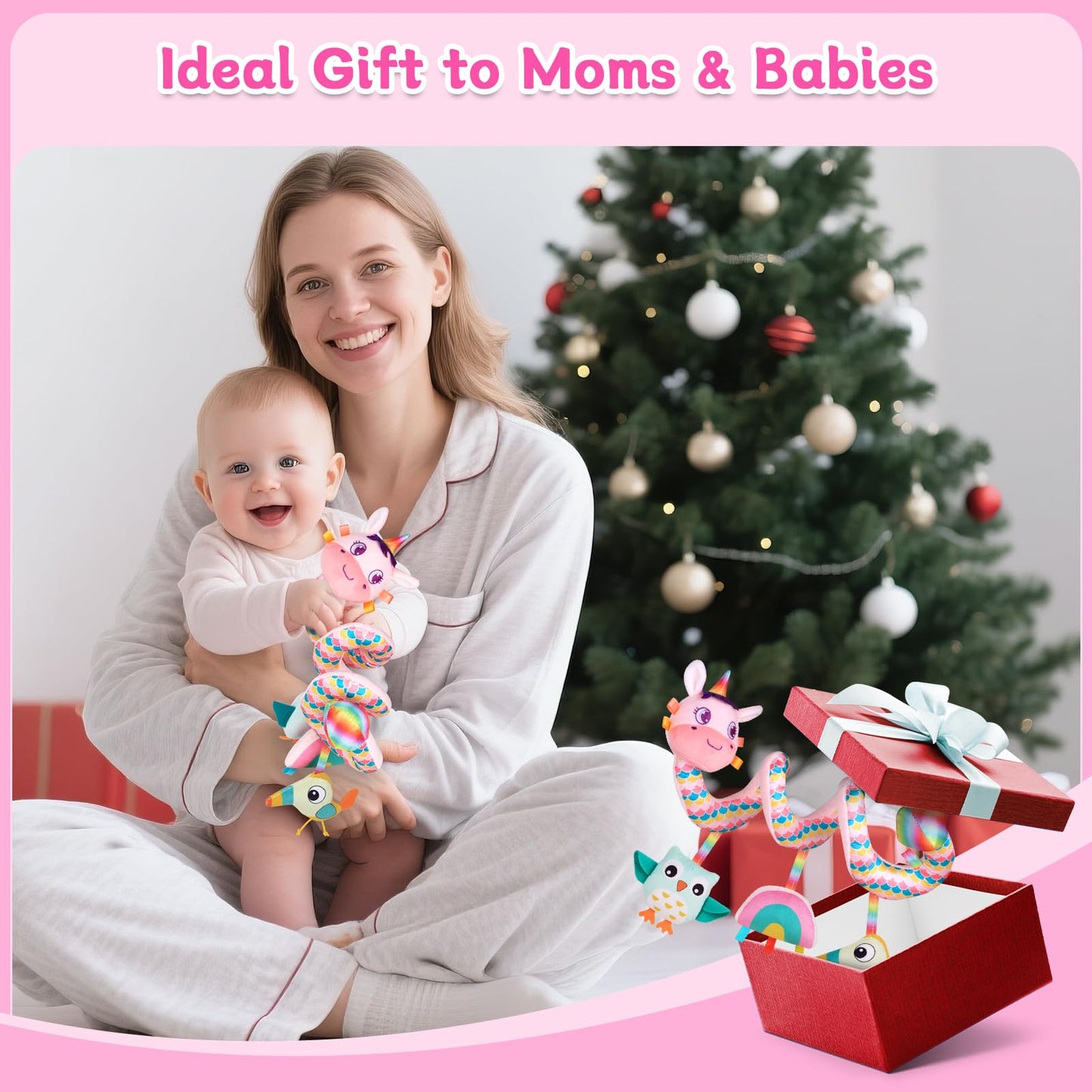 Car Seat Toys for Infants 0-6 months, Spiral Hanging Crib Stroller Activity Toys with Rattles, Baby Car Seat Accessories Toy for Developing Sensory & Motor Skills, Ideal Gift for Newborn Infant