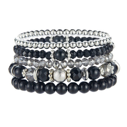 Noessla Beaded Pearl Stretch Bracelet Silver Stackable Crystal Beads Bracelets Trendy Costume Jewelry Mothers Day Gifts for Women(Black)