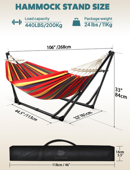 Anyoo 2 in 1 Hammock and Swinging Chair with Collapsible Steel Stand & Carrying Case,Portable & Adjustable,Easy Set Up for Outdoor,Indoor,Porch Swing,Patio,Garden,Camping Trip