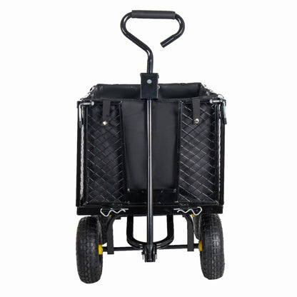 4-in-1 Heavy Duty Garden Wagon Utility Cart 880LBS, Steel Mesh Dump Wheelbarrow with 10" All-Terrain Wheels, Removable Sides & Liner, Extra High Fence, Outdoor Lawn Patio Yard Landscaping, Black