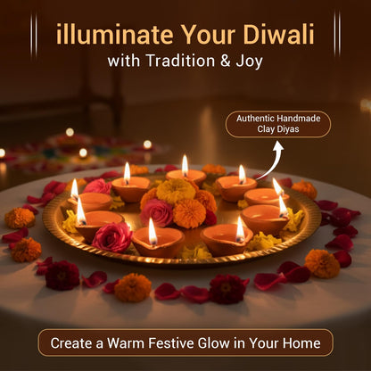 SATVIK Set of 24 Terracotta Clay Diyas – Traditional Handmade Earthen Oil Lamps for Home Decor – Eco-Friendly Festival Lighting