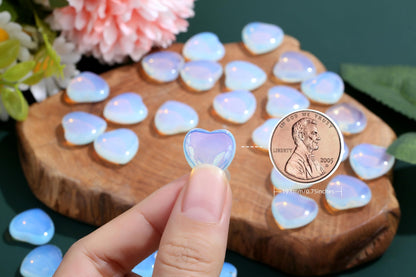NUKAYAI 20PCS Opal Opalite Healing Crystals Heart Shaped Stones Polished Crystal Gemstones Pocket Thumb Worry Stone Balancing Meditation Reiki Wholesale Set Cute Mothers Day Bulk Gifts for Women