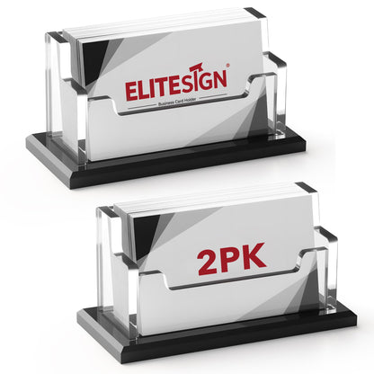 EliteSign 2 Pack Business Card Holder - Business Card Organizer with Black Base, Acrylic Name Cards Holder for Office, Reception, Vendor Booth and Trade Shows, Basic Office Supplies for Desk