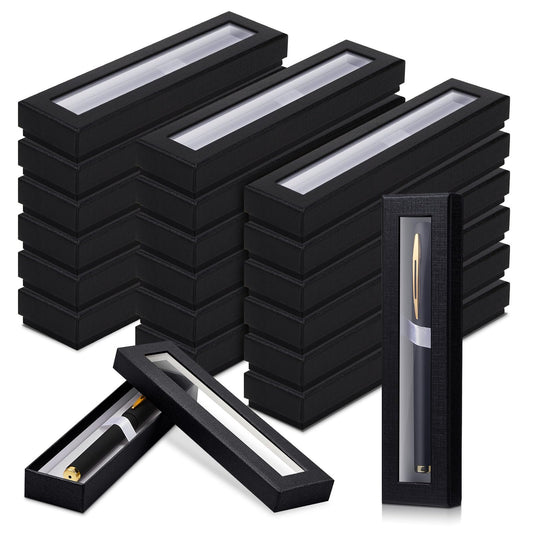 Colarr 36 Pcs Pen Gift Box Empty Ballpoint Pen Box with Cushion Clear Lid Jewelry Display Case for Gift Collection Office Supplies Birthday Souvenir Presentation Christmas (Black)