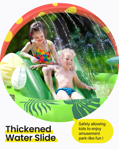 Inflatable Kids Pool, Airefina Dino Planet Inflatable Play Center Kiddie Pool with Water Slide, Ultra Thick 97"x76"x41" Toddler Pool with Play Ball Hoop, for Backyard, Garden, Water Park, Ages 3+