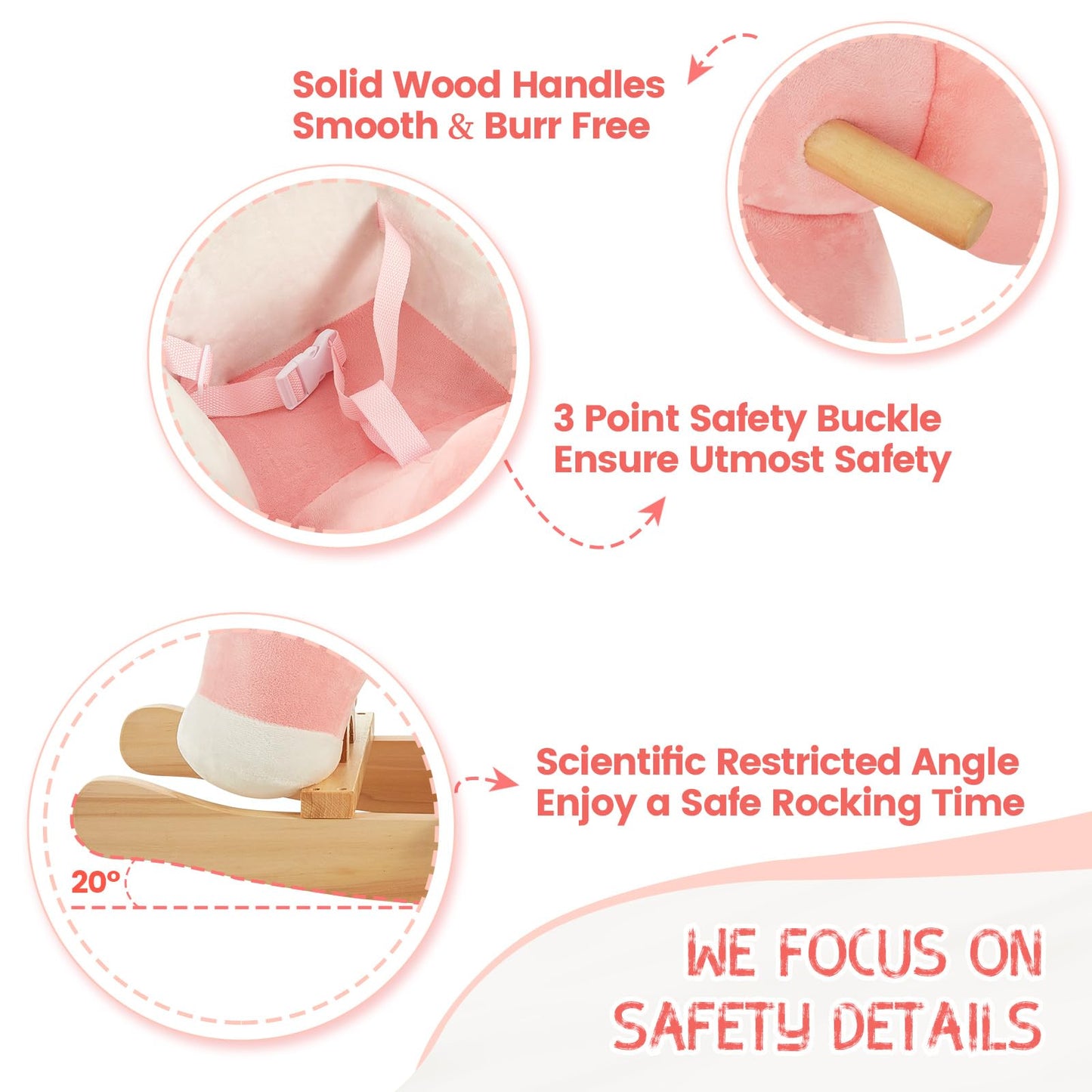 FUNLIO Elephant Baby Rocking Horse for Toddlers 6 Months to 3 Years, Cute & Graceful Pink Elephant Rocker for Baby Girl, Stuffed Plush Ride-on Rocking Animal, Easy to Assemble, CPC & CE Certified