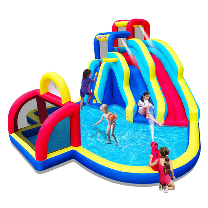 Causeair Inflatable Double Water Slide with Soccer Goal,Big Splash Pool,Water Cannon,Basketball Hoop,Fun Climb Wall,GFCI Blower,Bounce Slide for Party Fun