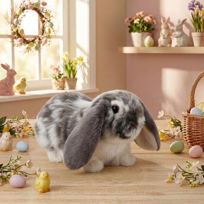 JolliLudo Eater Dutch Lop Eared Rabbit Ornament Cute Stuffed Animal Fluffy Rabbit Animal Realistic Bunny Cute Stuffed for Xmas Gift Friends 9.8 Inches(Soft,1 Pcs)