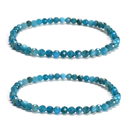 Land Long 2 Pcs/Set 2mm Trendy Natural Blue Apatite Stone Bracelet, Faceted Round Stretch Crystal Beaded Bracelets for Women Men