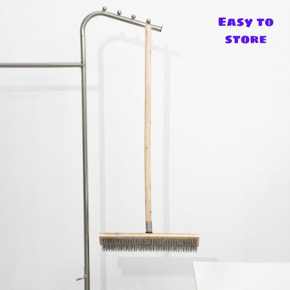 BMart Home Stainless Steel Deck Scrub Brush Broom with Long Handle -Scrubber Brush with Pole, Stiff Metal Bristle Brush for Removing Weed Moss Outdoor Floor Scrub Brush for Patio, Deck, Garden