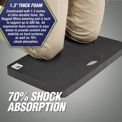 RUGGED RHINO Heavy Duty Patent Pending Kneeling Pad, Shock Absorbent Thick Knee Pads, Holds Up to 300 lbs, Protect Knees from Hard Concrete Surfaces, For Mechanics, Yard Gardening, Gym, Onyx Black
