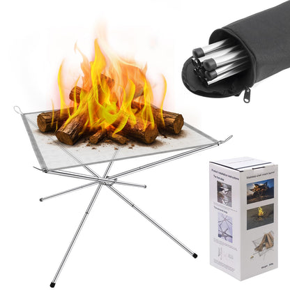 22 Inch Portable Fire Pit for Camping, Wire Mesh Fire Pit, Foldable Stainless Steel Mesh Fireplace for BBQ, Picnic, Heating, Bonfire