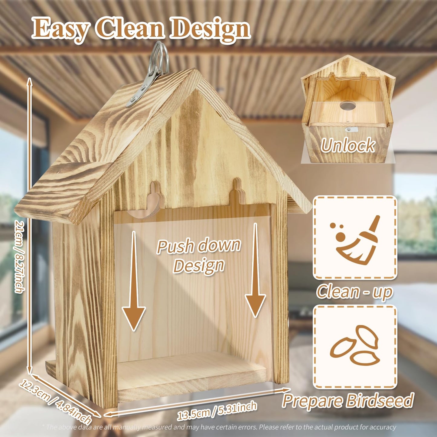 Window Bird Houses for Outside with 2 Powerful Hooks, Hanging Bird House for Viewing Inside, Wooden Hummingbird Houses to Paint for Outdoors, Bird Nesting Box for Bluebird Finch Chickadee