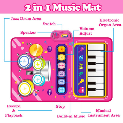 Toys for 1 Year Old Girl Gifts: Baby Piano Mat Toddler Toys Age 1-2 - 2 in 1 Piano Drum Babies Music Mat - Infant Musical Toy 12-18 Months Babies Birthday Easter Gifts for 1 2 3 Year Old Boys Girls