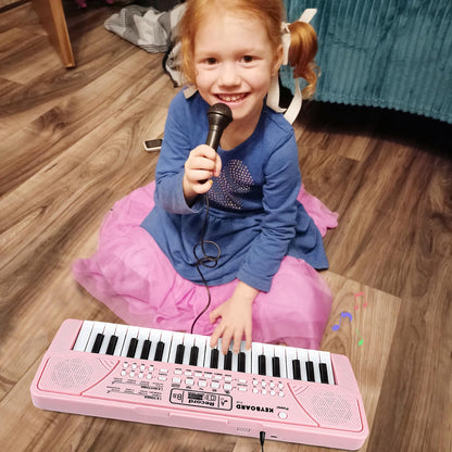 M SANMERSEN Kids Piano Keyboard with Microphone 37 Keys Portable Electronic Keyboards for Beginners Musical Toy for 3/4/5/6 Year Old Girls Boys, Pink