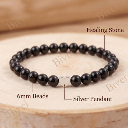 Bivei 6mm Black Onyx Crystal Stretch Bracelets for Women, Handmade Natural Stone Beaded Bracelet, Yoga Protection Jewelry Gift