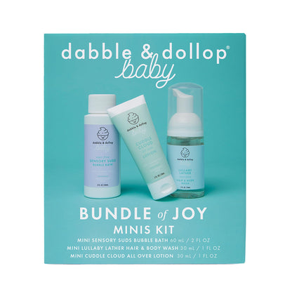 Dabble & Dollop Baby Minis Kit – Fragrance-Free, Tear-Free Shampoo & Body Wash, Bubble Bath and All Over Lotion, Travel Size Baby Toiletries or Gift Set for Newborns & Sensitive Skin