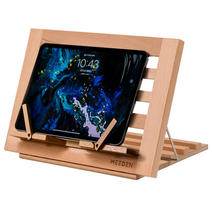 MEEDEN Book Stand with Page Holder Clips, Cookbook Holders for Reading Hands Free, Adjustable Foldable Solid Beechwood MacBook Stand for Laptop Textbook Bible File Documents - 13.39" x 9.25"