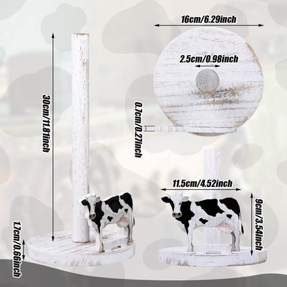 Yetene Cow Paper Towel Holder Wooden Farmhouse Paper Towel Holder Countertop Cow Kitchen Accessories Farm Bathroom Table Decor Gifts