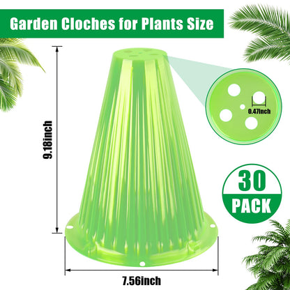 jixsloft 30 Pack Garden Cloches for Plants, Reusable Bell Plant Cover, Plant Covers Protectors from Animals Snails Birds Chickens Insect, 9.18" H X 7.56" D