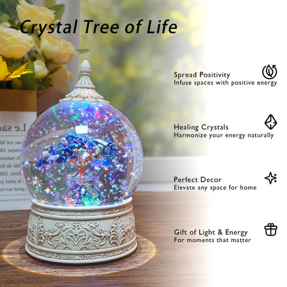 Lapis Lazuli Healing Crystal Tree Globe with Colorful Lights Sparkling Glitter, Natural Gemstone Base, Spiritual Meditation, Positive Energy Good Luck, Home Decor, Birthday Gifts (Lapis Lazuli)