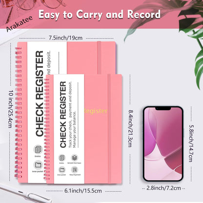Check Registers for Personal Checkbook, Spiral Large Check Register Book, Budget Planner with Check Register for Personal and Work, 7.5'' x 10'' - Pink