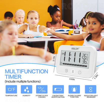Rohome Waterproof Wall Hanging Timer Bathroom Clock, Large Digital Shower Mirror Suction Clock Thermometer Hygrometer, Visual Kitchen Cooking Countdown Timer, Bath Temperature Humidity Meter (White)