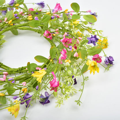 LSKYTOP Artificial Flower Wreath with Green Leaves Berries Wildflower Spring Summer Wreath for Front Door Wall Wedding Decor,12inch (1)
