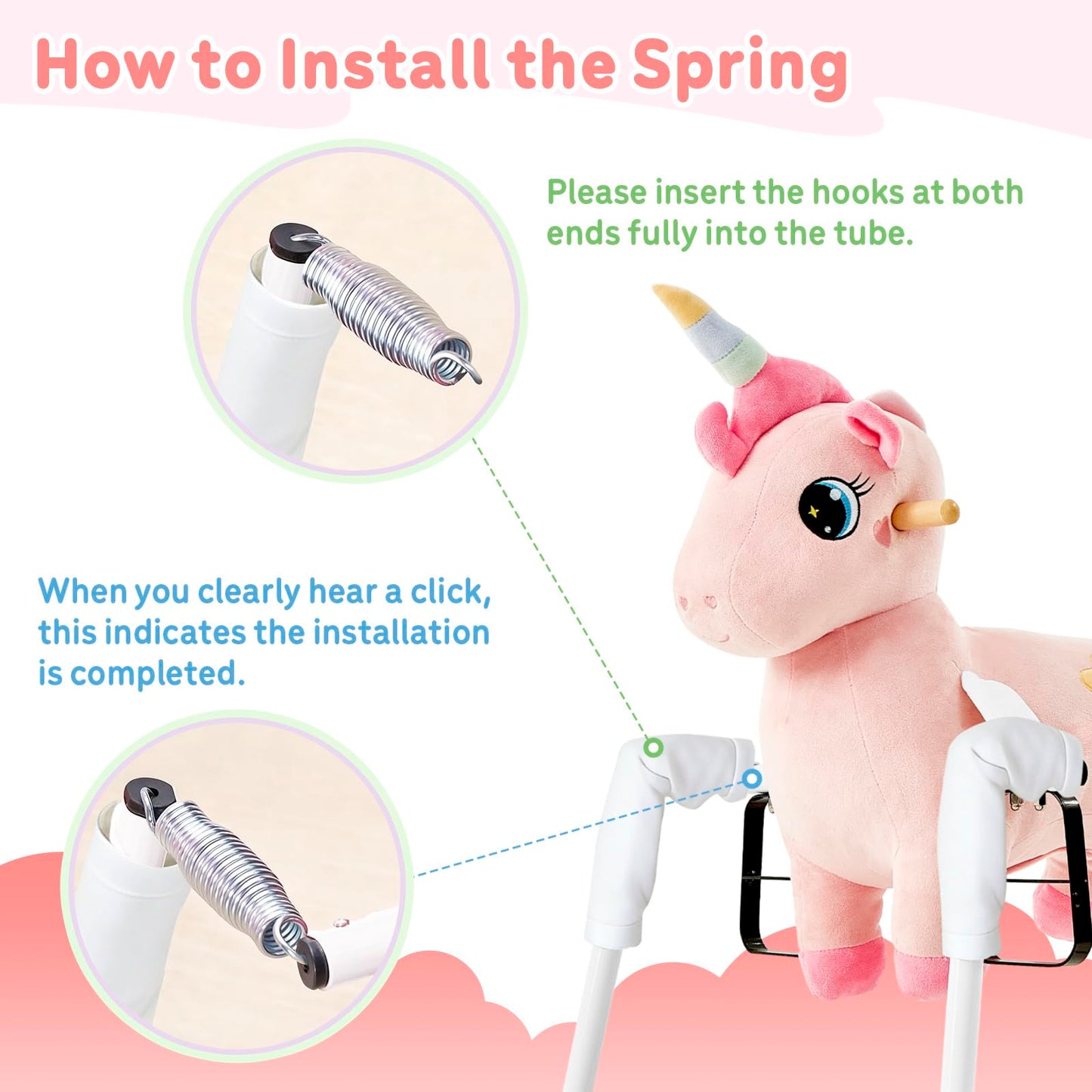 FUNLIO Unicorn Spring Rocking Horse for Kids 3-6, Rainbow Fairy Ride on Horse with Covered Spring & Sturdy Frame, Neighing & Galloping Sound for Pretend Play, Horse Toys Gift, CPC & CE Certified-Pink