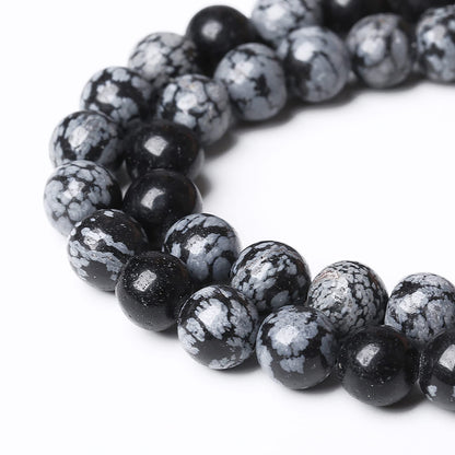 90PCS 8mm Natural Snowflake Obsidian Beads Round Loose Stone Energy Healing Gemstone Beads for Jewelry Making DIY Bracelet Necklace for Jewelry Making 32" 2 Strands
