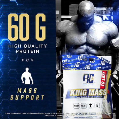 Ronnie Coleman Signature Series King Mass XL Mass Gainer Protein Powder – Dark Chocolate Weight Gainer with 60g Protein, 180g Carbohydrates, 1,000+ Calories, Creatine & Glutamine – 10 Pound