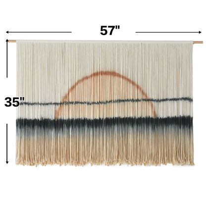 Jakalin Macrame Wall Hanging Large Sunset Dip Dye Boho Tapestry Handmade Woven Cotton Wall Art for Bedroom, Living Room, Above Bed Neutral Modern Minimalist Decor 57" Wx35 L