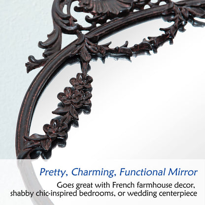 NIKKY HOME 10" x 12" Rustic Decorative Metal Oval Wall Mounted Small Victorian Mirror for Home Decor Decoration, Black