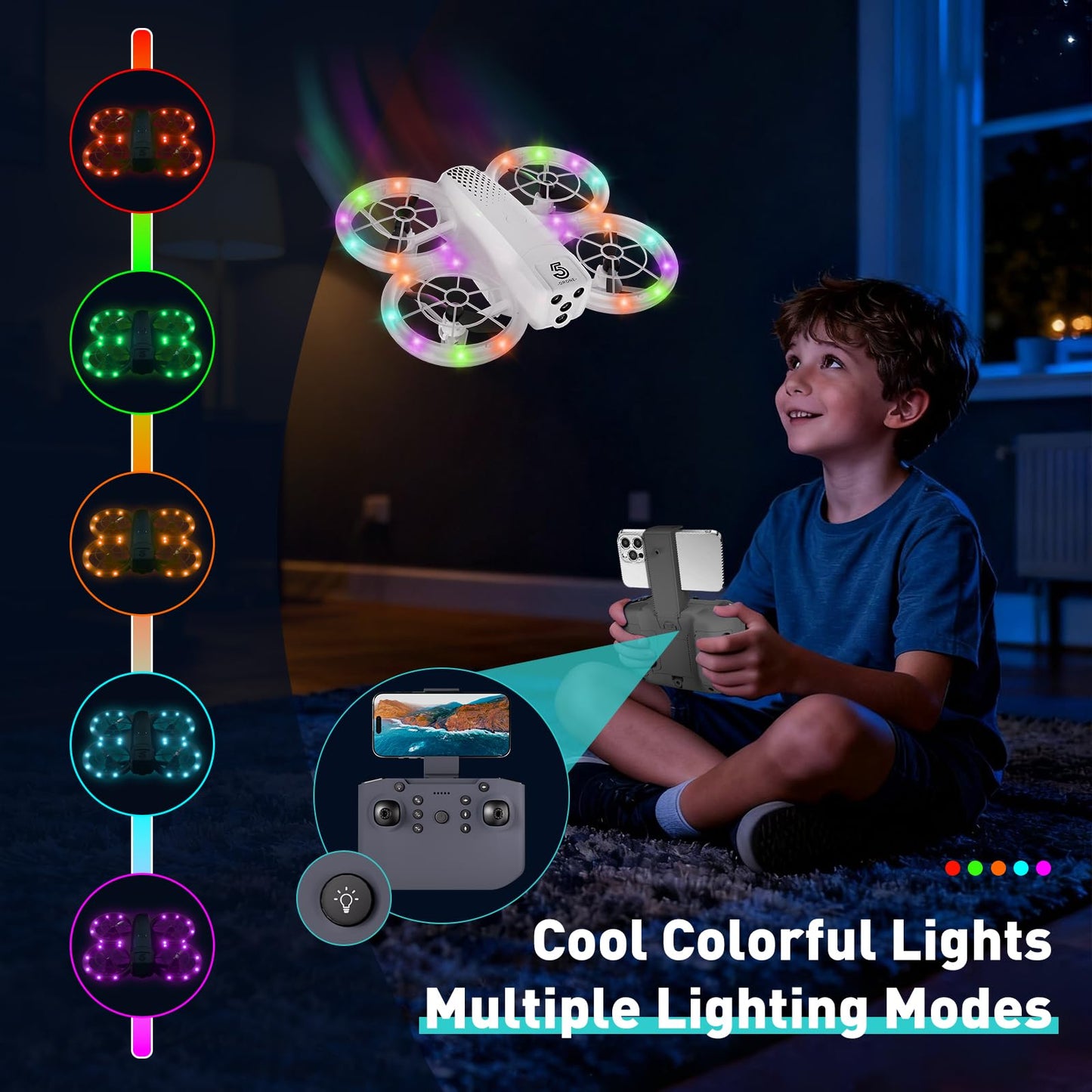 Mini Drone for Kids and Beginners With Cool LED Light - Drone with Camera 1080HD, 3D Flip, Altitude-Hold, Headless Mode, 3 Speed Modes, Easy to fly Kids Gifts Toys With 2 Batteries for Boys and Girls(White)