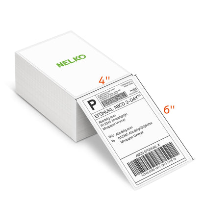 Nelko Genuine 4x6 Direct Thermal Shipping Label (Pack of 500 Fan-Fold Labels), 4x6 Thermal Labels for Nelko PL70E Shipping Label Printer, Perforated and Strong Adhesive, Commercial Grade