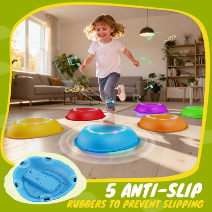 Scvcid Rechargeable Stepping Stones for Kids, 6pcs Music and Light Up Non-Slip Balance Sensory Toys for Toddler, Kids Indoor and Outdoor Play Equipment, Birthday Gifts Toys for 2 3 4 5+ Year Old Kids