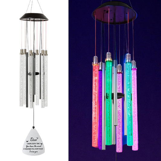 Dosevita Solar Wind Chimes for Outside, 6 LED Color Changing Tubes - Unique Outdoor Garden Decor, Colorful Patio Ambient Light, for Her/Him, White Elephant Gifts for Adults