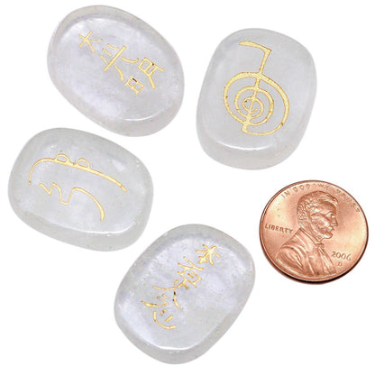 rockcloud Healing Crystal Rock Quartz 4pcs Engraved Chakra Stones Palm Stone Reiki Balancing