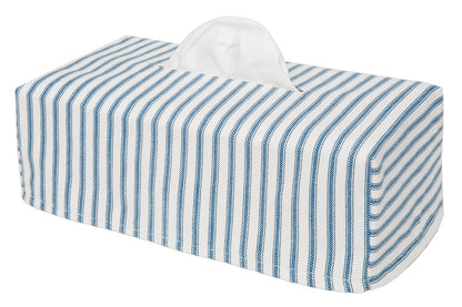 Fabric Tissue Box Cover, Tissue Holder Slipcover, Slips Over Rectangular Cardboard Facial Tissue Boxes -Decorative Blue Stripe Cotton Fabric, Made in USA