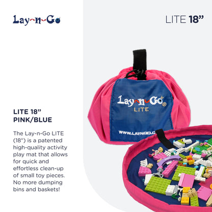 Lay-n-Go Layflat Portable Drawstring Cinch Storage Toy & Mini Figures Organizer & Play Mat, Mesh Pockets, Home & Travel, Kids & Toddlers Playdates, 2 Straps for Backpack, Durable, Machine Washable