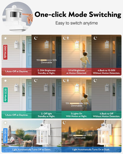 VIANIS White Motion Sensor Outdoor Wall Lights, 2 Packs Front Porch Lights Outdoor Wall Sconce Lantern, Anti-Rust Waterproof Exterior Lighting Fixtures Wall Mount, Dusk to Dawn Outside Garage Lights