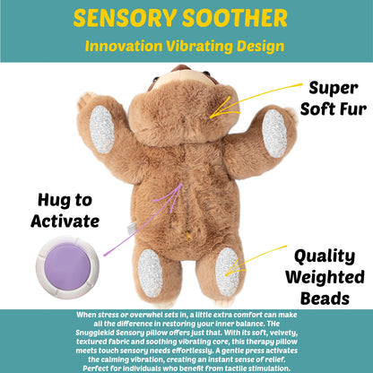 Snugglekid Sloth Sensory Weighted Vibrating Pillow, Pressure Activated for Kids Adults, Plush Minky Soft Size: 11 by 20 inches Pillow Animal, Calming Therapy for Focus and Balance for Gift Birthday