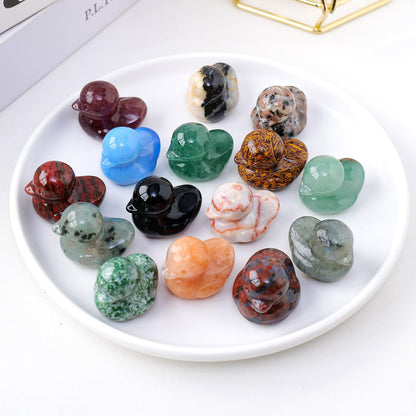 Runyangshi 9PCS Duck Figurine Statue Natural Crystal Mix Duck 1.18" Sunstone Healing Crystal Stone Hand Carved Lucky Duckling Sculpture Home Desk Office Decoration Duck Lover Gift