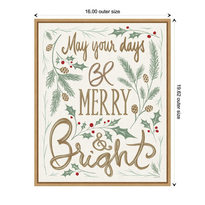 Amanti Art Framed Canvas Wall Art 20x16 Merry and Bright Holly by Anne Tavoletti, Framed Wall Art Canvas, Holidays Artwork, Modern Contemporary Decor, Small Poster Painting for Living Room, Bedroom